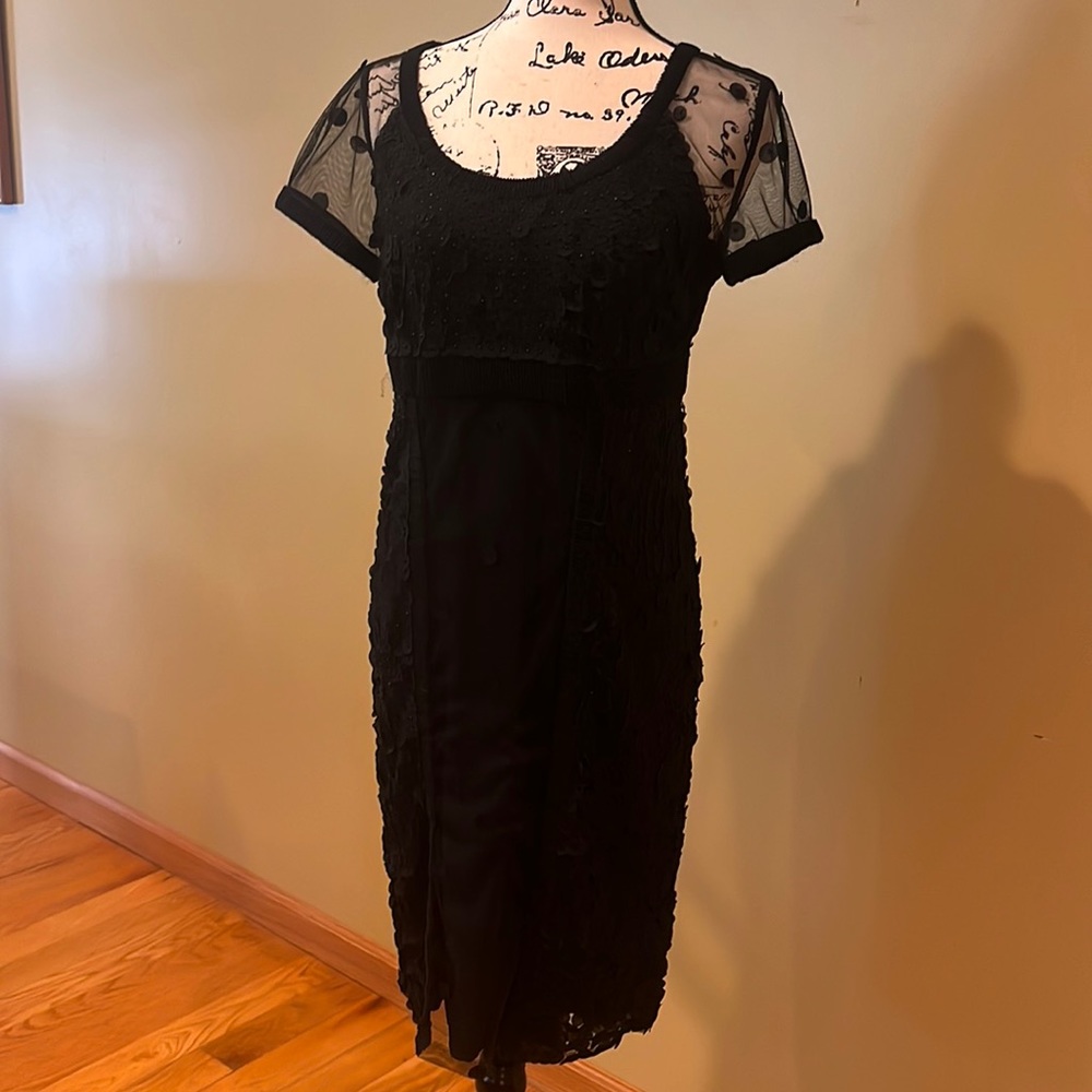 St. John Couture Black dress with micro hand sewn dots sized 4